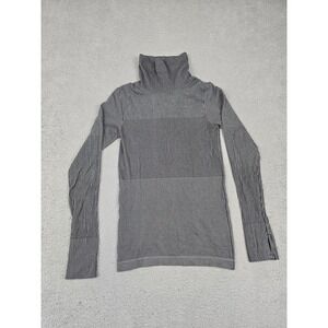 Athleta Shirt Womens XS Black Gray Turtleneck Thumbholes Base‎ Layer Striped